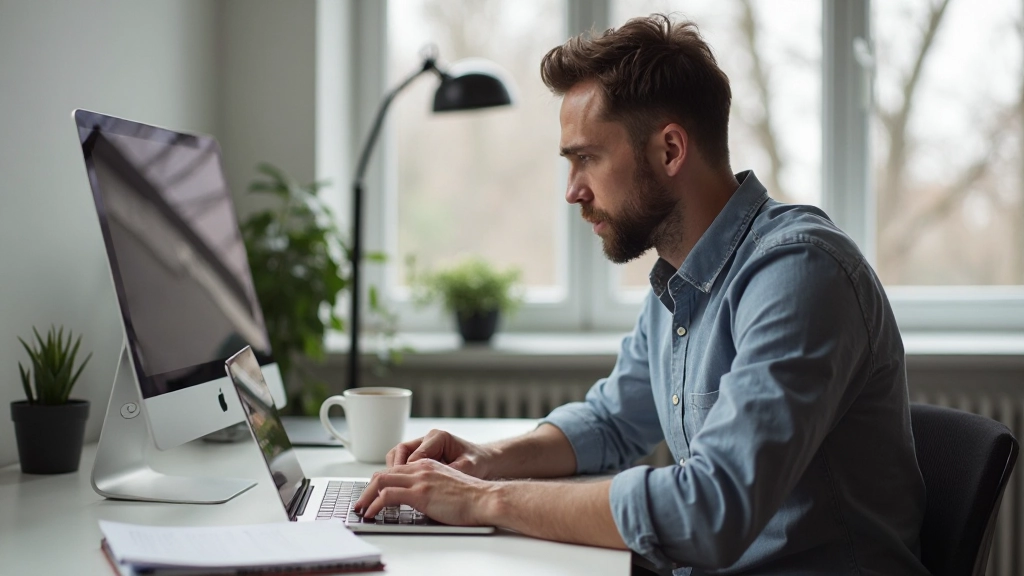 Persoon die productief aan het werk is op laptop met georganiseerde werkruimte en planningsgereedschappen