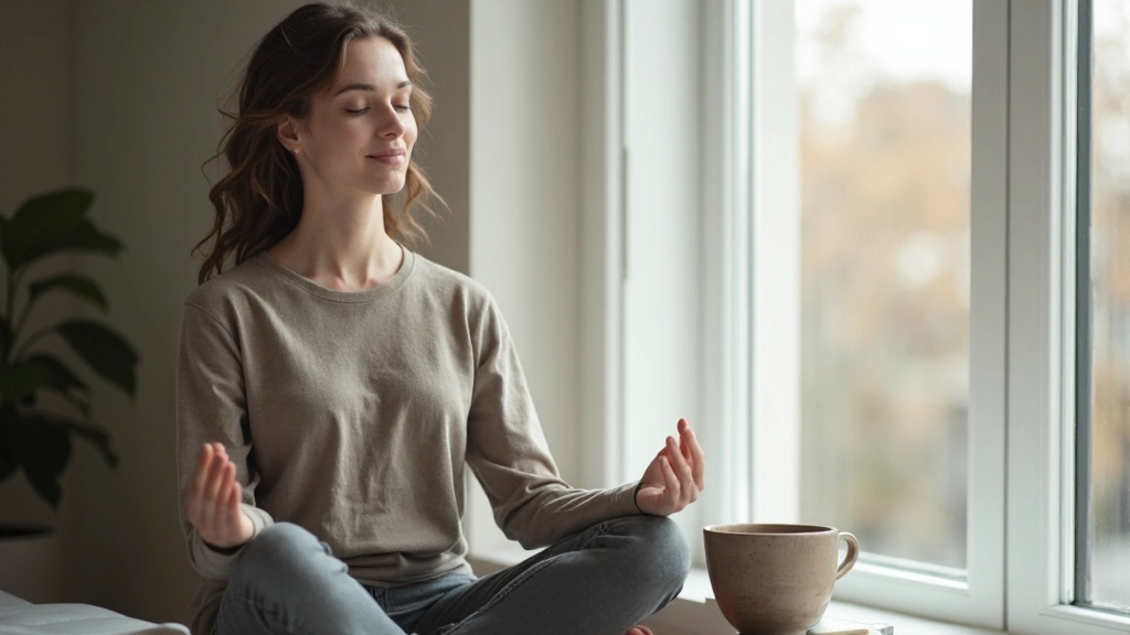 Persoon mediteert bij raam voor betere mentale focus en concentratie in rustige omgeving